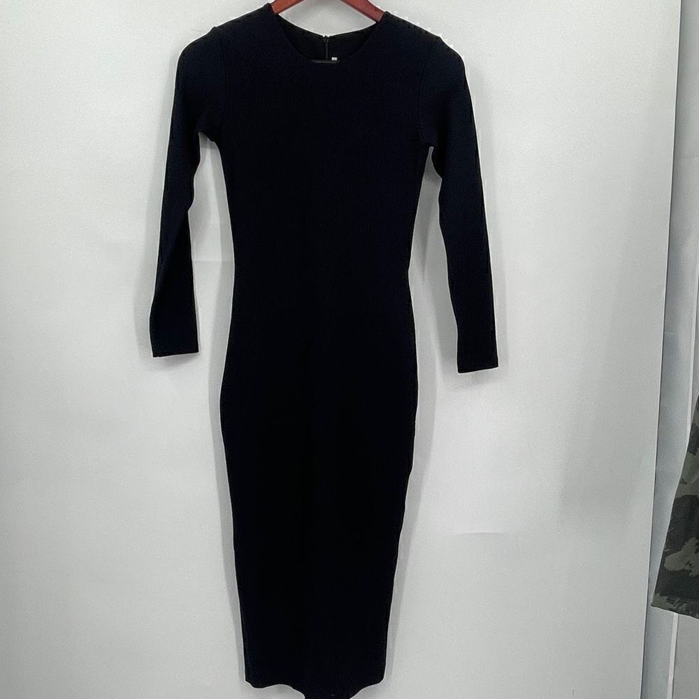 Nadia Tarr Black Bodycon Ribbed Scuba Cocktail Midi Dress Size Medium